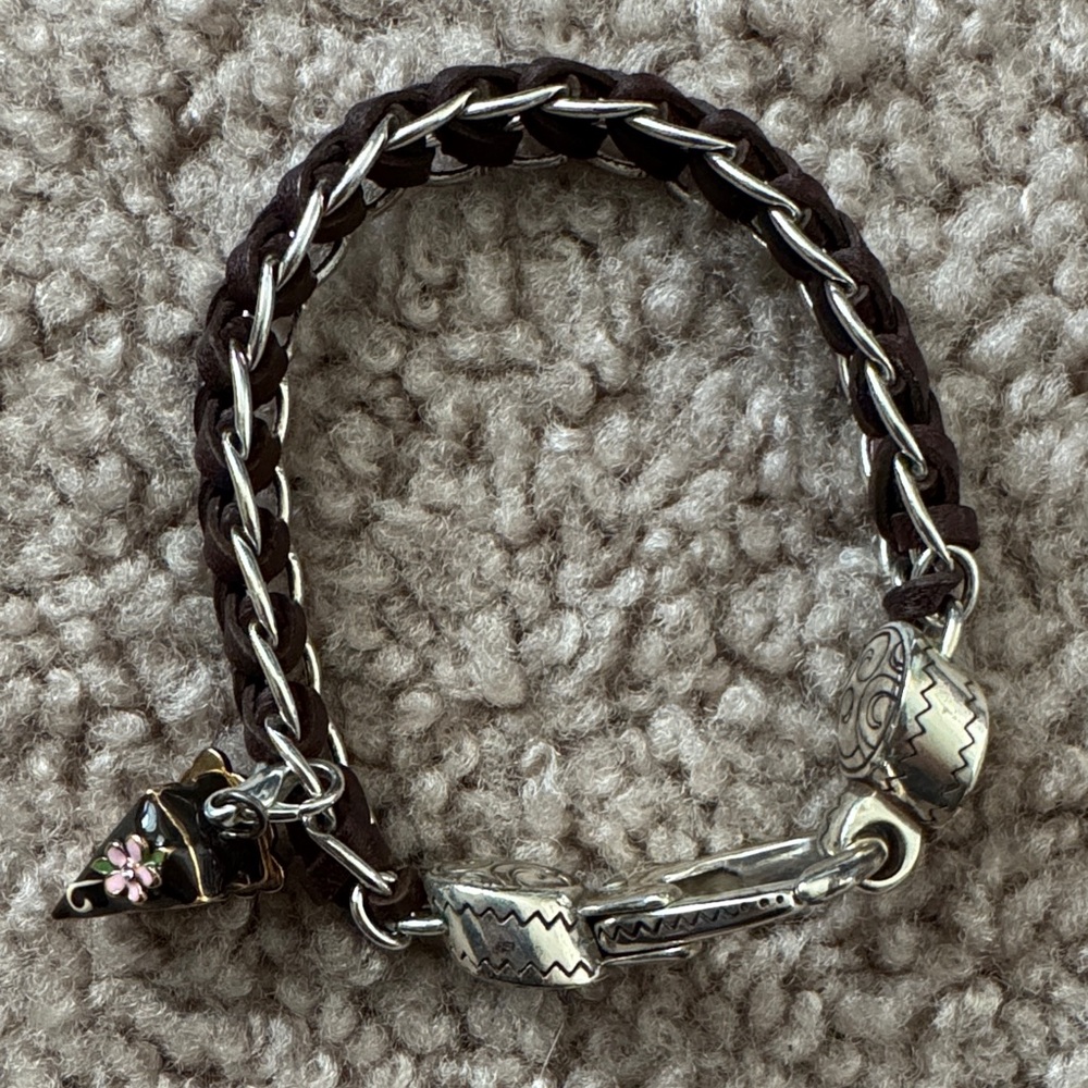 Brighton Silver and Brown Chain Bracelet with Cake Charm